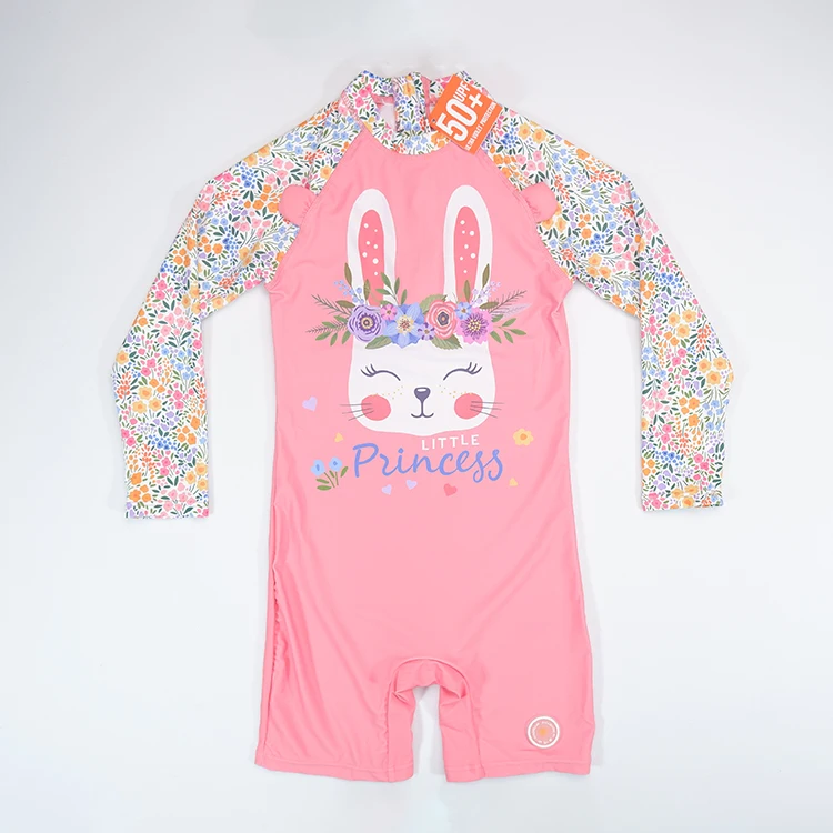 Custom Long Sleeved Zipper Baby Children One Piece Swimsuit Toddler Girl Swimwear Kids