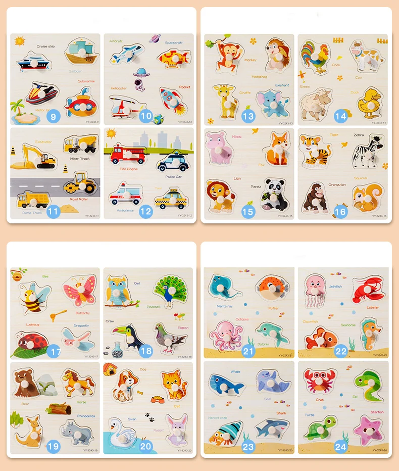 Wooden Hand Grab Board Peg Puzzle Baby Learning Educational Toys Wooden Animal Jigsaw Puzzle supplier