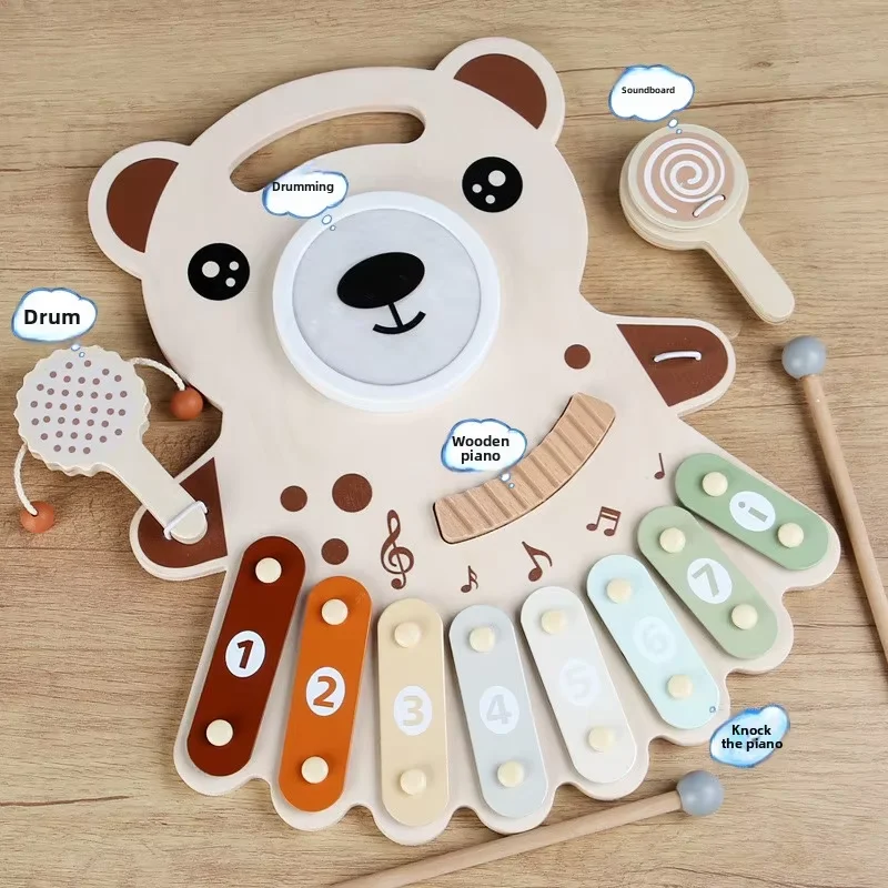 CPC CE Hot Sale Bear Music Montessori Toy Set for 2-4 Years Old Wood Xylophone Percussion Instrument Musical Educational