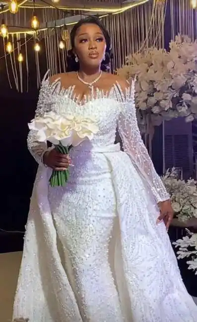 S8702F    Classic  With Tube Top Mesh Sexy Lace Decoration Chapel Train Wrap Style ODM Supply Elegant Banquet Evening Dress