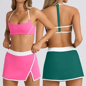 2026 Custom Logo Mini Workout Yoga GYM Sexy 2 Piece Sport Golf Skirt Cropped Women Tennis Skirts Set for Women