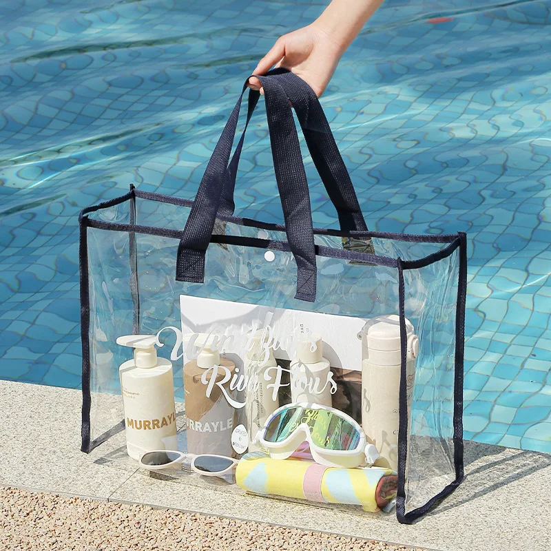 Beach print PVC tote bag∴ Custom Eco Large Waterproof Clear Shopping Handbag