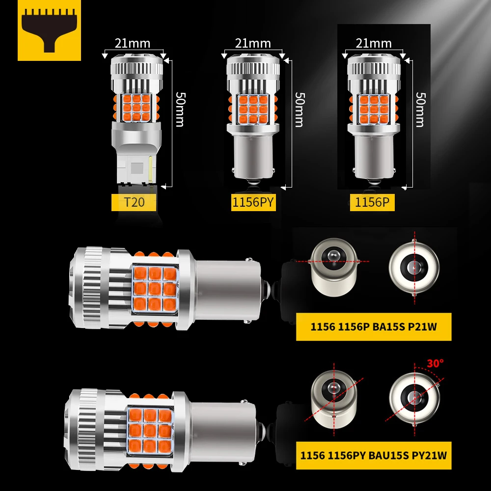 1156 Bau15s Ba15s 7440 7443 T20 3156 3157 T25 Led Canbus Car Bulbs White Amber Red Led Turn
