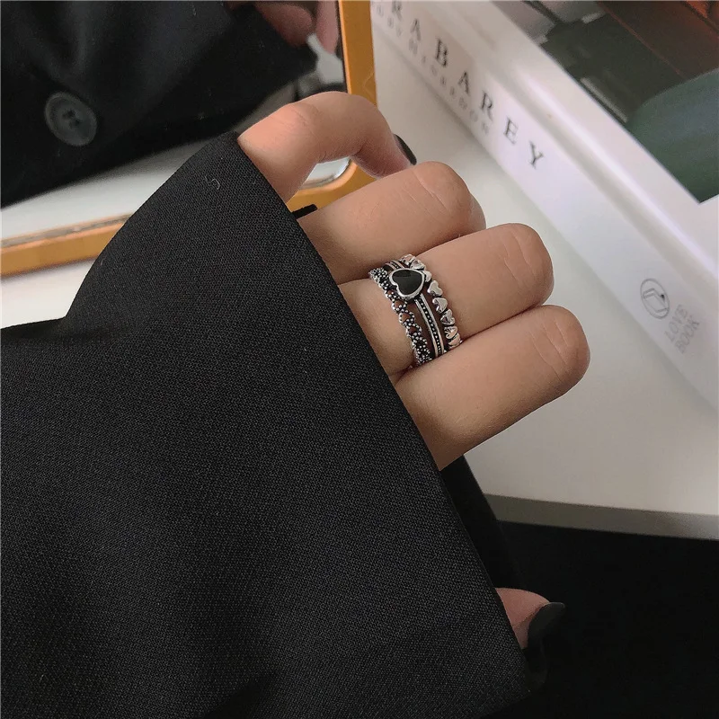 SC Hot Selling Retro Heart Ring Three Layer Adjustable Jewelry