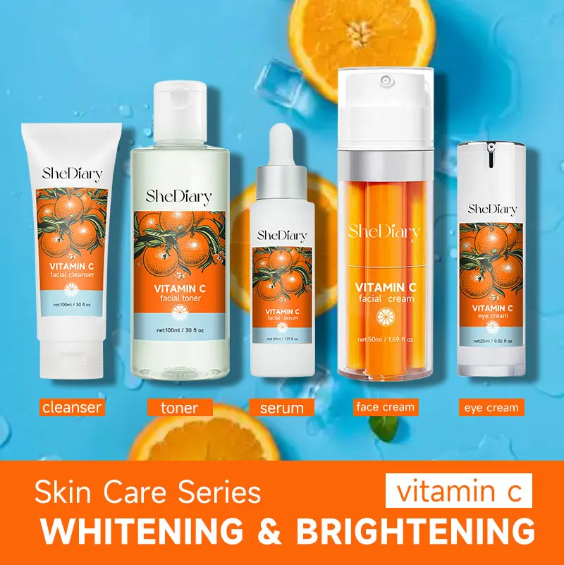 SheDiary Lightening Whitening Serum Set 5 Pieces of Hydrating Natural Vitamin C Skin Care for Face Private Label Black Skin