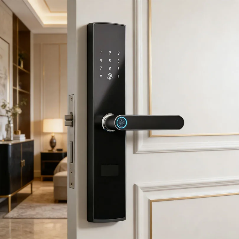 ล็อกมือจับประตูอัจฉริยะแบบปลดล็อกหลายวิธี ควบคุมผ่านแอปพลิเคชัน รองรับ Wi-Fi ลายนิ้วมือ และรหัสผ่าน ล็อกความปลอดภัยสำหรับประตูยี่ห้อ Kaisstar