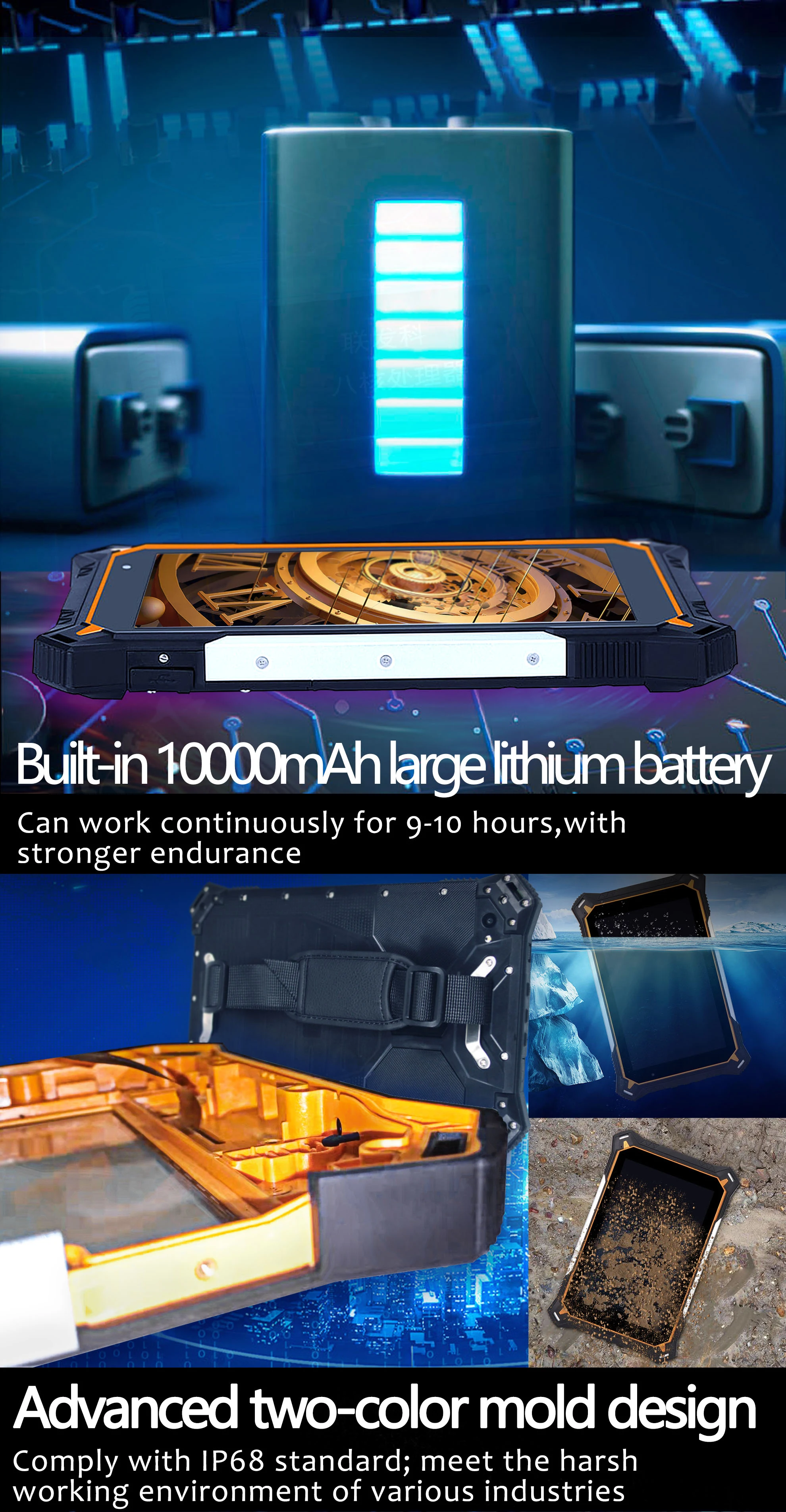 Cheapest Factory 8 Inch Android 12 FHD1200*1920 6+128G 10000mAh IP68 Ruggged Tablet PC 400CD/M2 BT5.0 PAD Rugged Computer PCs