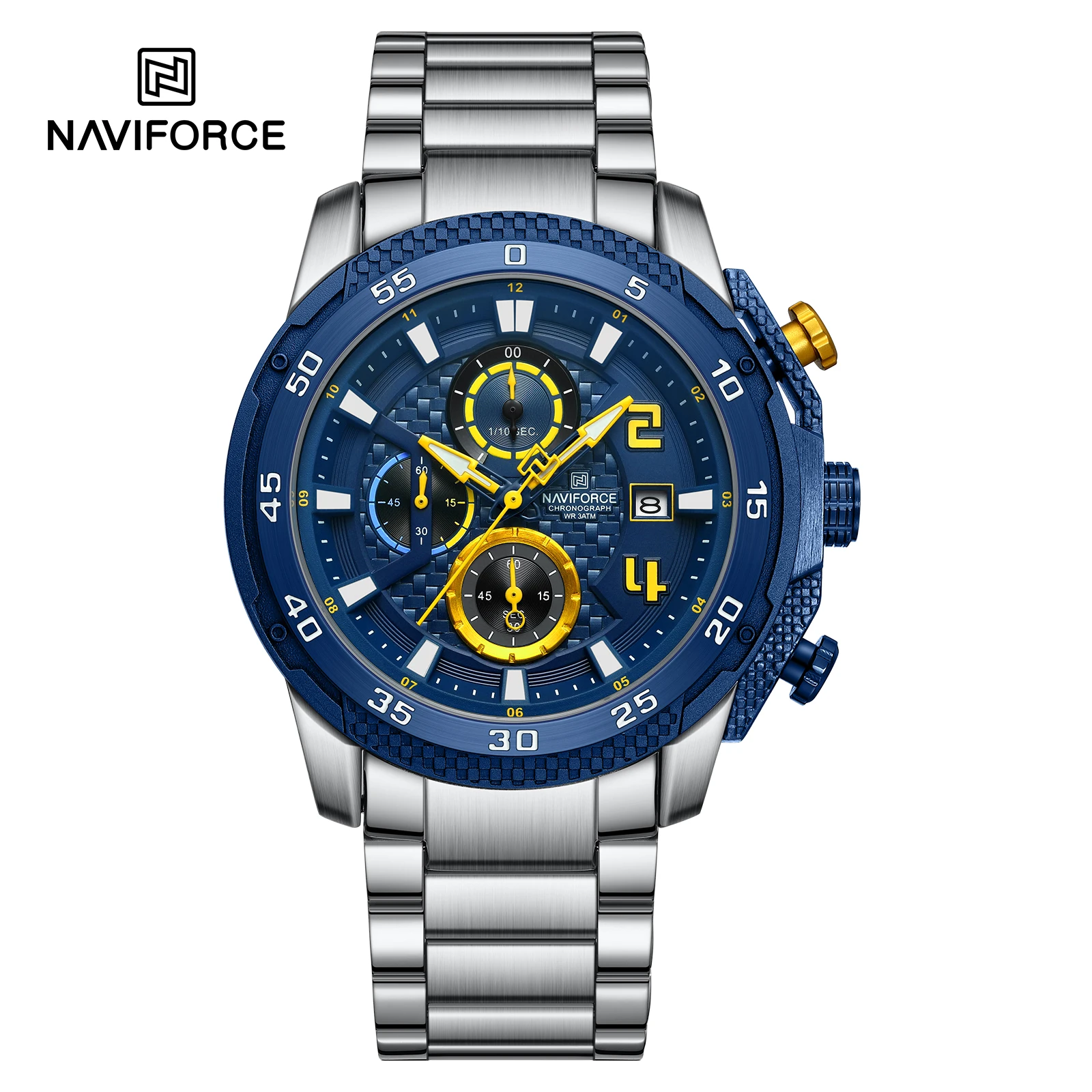NAVIFORCE 8047 Men Watch Sport Top Brand Luxury Chronograph Date Original Wristwatch Stainless Steel Watches Quartz Male Clock