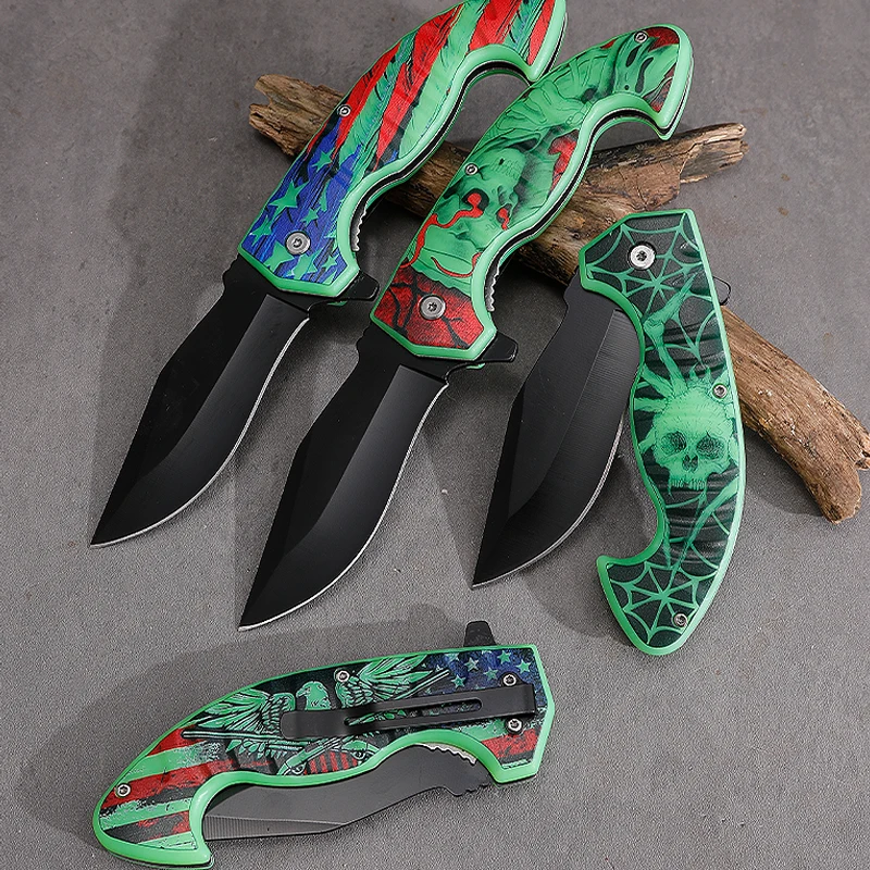 Customizable 3D Printed Folding Knife with Evil Skull Joker Stable Print on Stainless Steel Blade for EDC Pocket