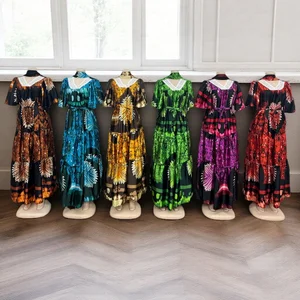 Wholesale New Fashion Ladies Lace V-neck Casual Printed Belt Short Sleeve Dress