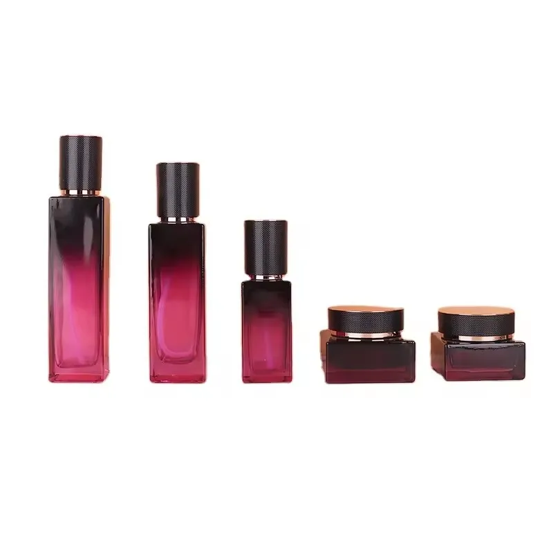 Luxury special design square container packaging set cosmetic skincare packaging cosmetic glass set