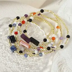 Colorful Natural Stone Beaded Bracelet with Geometric Bead Chain Waterproof Stainless Steel Jewelry for Women for Parties Gifts