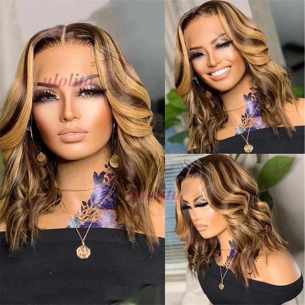 Highlight Body Wave Bob Perücke Aus Echthaar Mit Lace Front 4/27_voghion.com