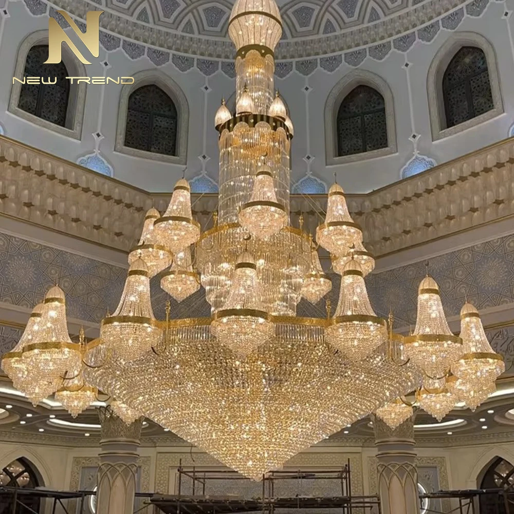 cpl-006 Grand Bespoke Crystal Mosque Chandelier – Oversized Islamic LED Lighting for Palace & Prayer Hall