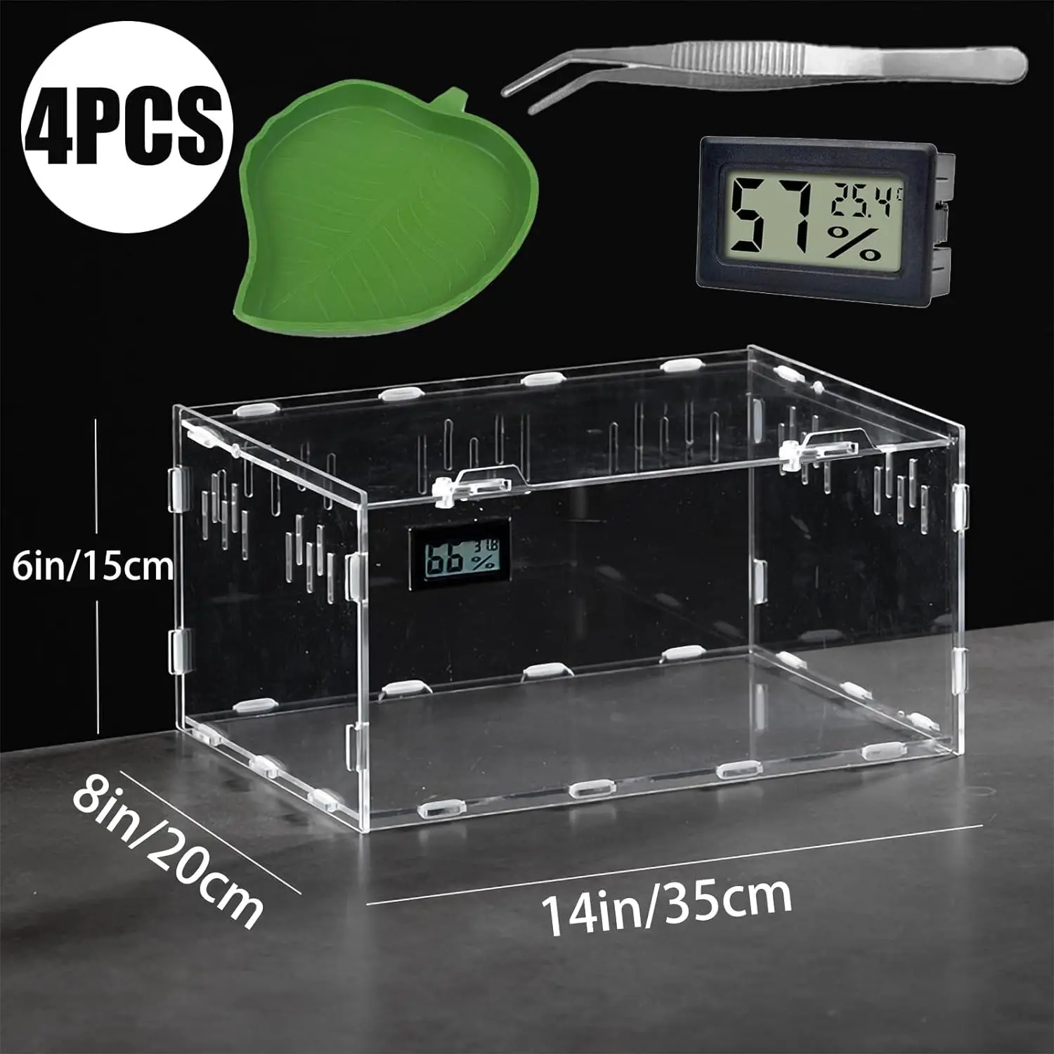 14''x8''x6'' Acrylic Reptile Terrarium Tank Locking Latch Feeding Box Small Ground Dwelling
