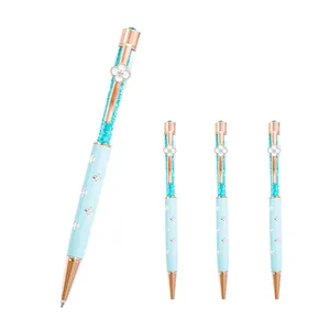 Creative Diamond Top Crystal Rotating Metal Ball Pen Wholesale Bulk Flower Pearl Clip Custom Logo Printed for Gift Advertising