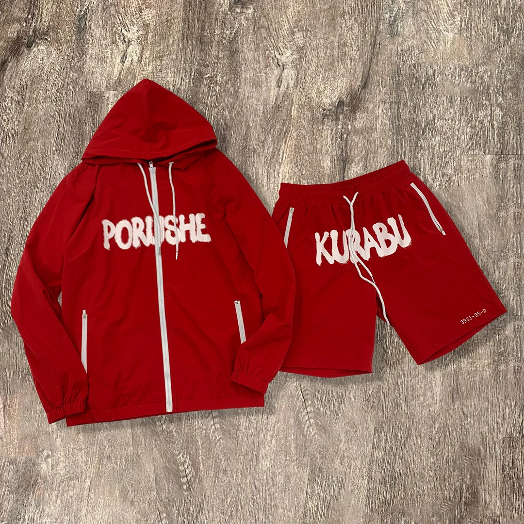 In Stock Oversized Lightweight 2 Piece Nylon Polyester Jogger Zip up Sportswear Hoodie Windbreaker Tracksuits Short Sets for Men