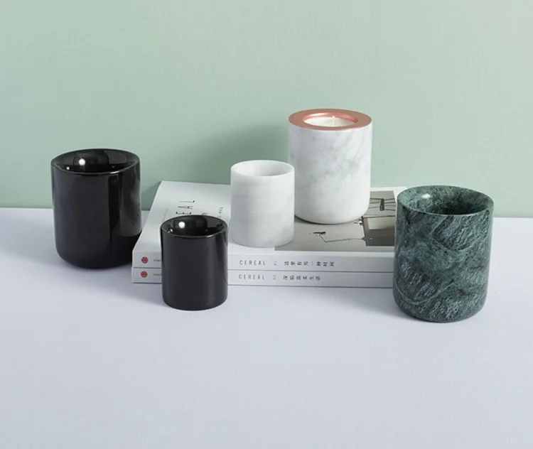 Luxury White Onyx Candle Holders With Lid Marble Stone Onyx Candle Jar