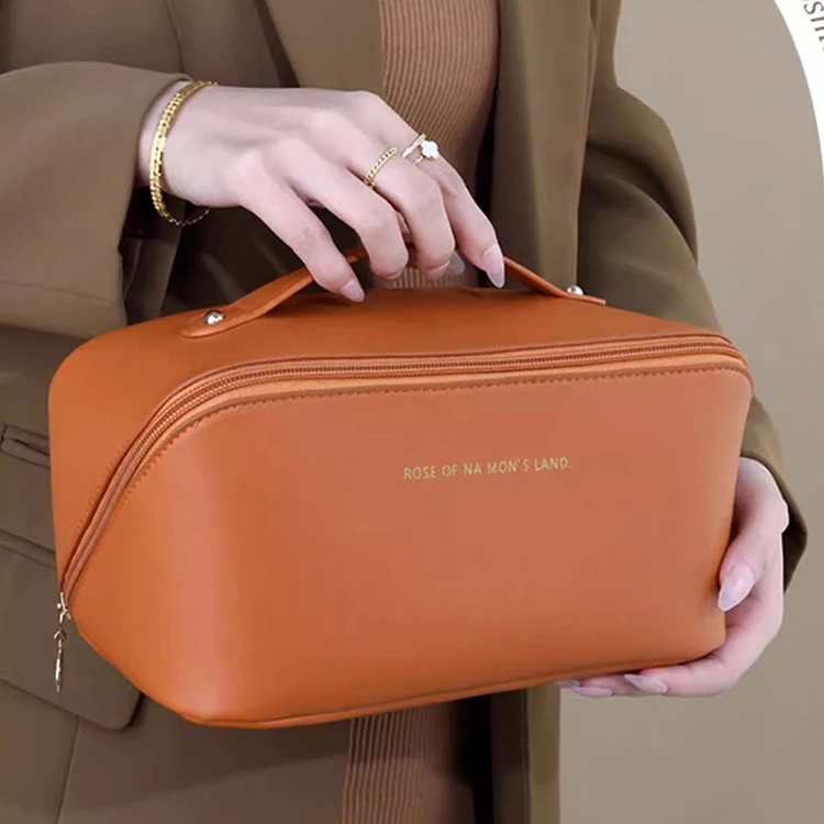 Custom LOGO Pu Leather Cosmetic Makeup Bag Pouch Skincare Cosmetic Partition Storage Waterproof Travel Toiletry Bag Make up Bags