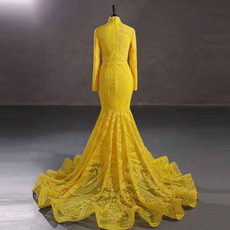 gold long sleeve mermaid prom dresses Gold Satin Strapless Long Sleeve Mermaid Formal Prom Dresses.PD00227 –  AlineBridal main image 0