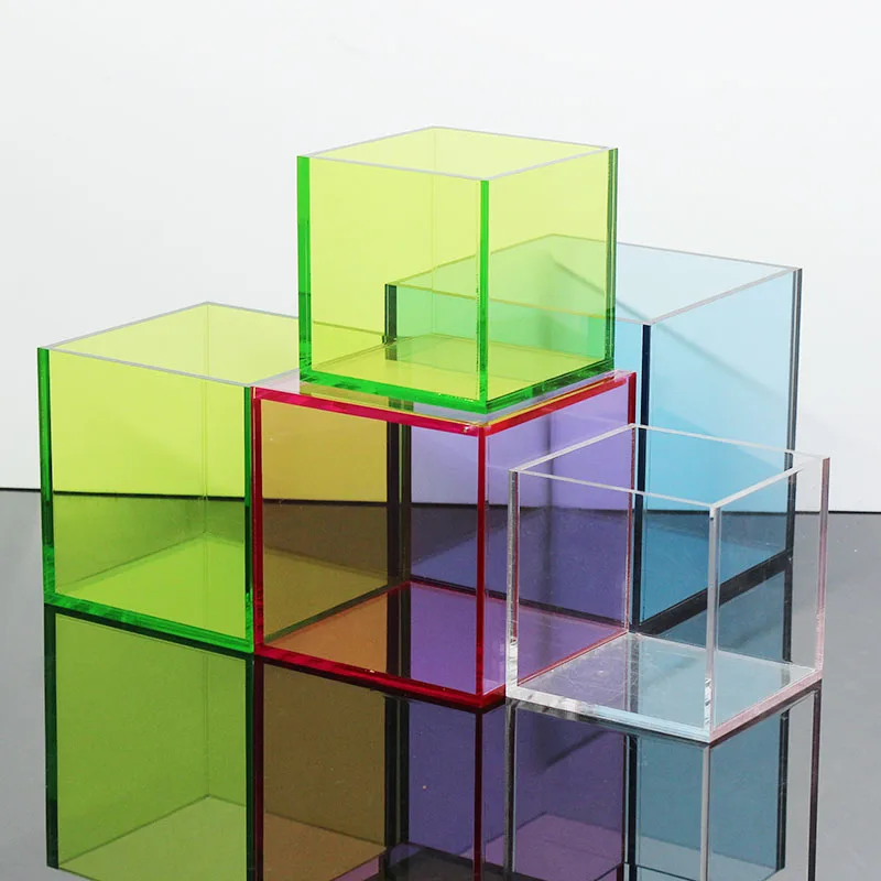 Colorful Translucent Acrylic Display Box Square Cube for Desk/Home Decor,Lovely Gift,Make up Tool,Jewelry,Candy Storage Case