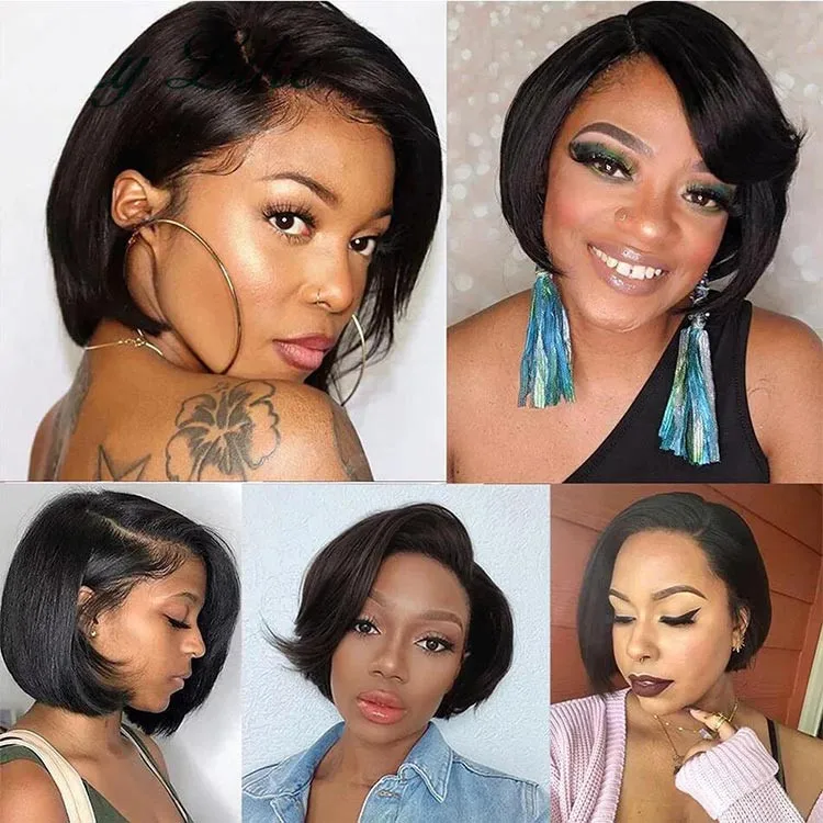 Pixie Cut Wig Human Hair Short Bob Wigs Side Part Straight Lace Front ...