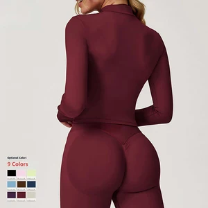 Hot Selling Women Bare Skin Yoga Jacket Breathable Quick Dry Stand Collar Zipper Long Sleeve Workout Gym Activewear