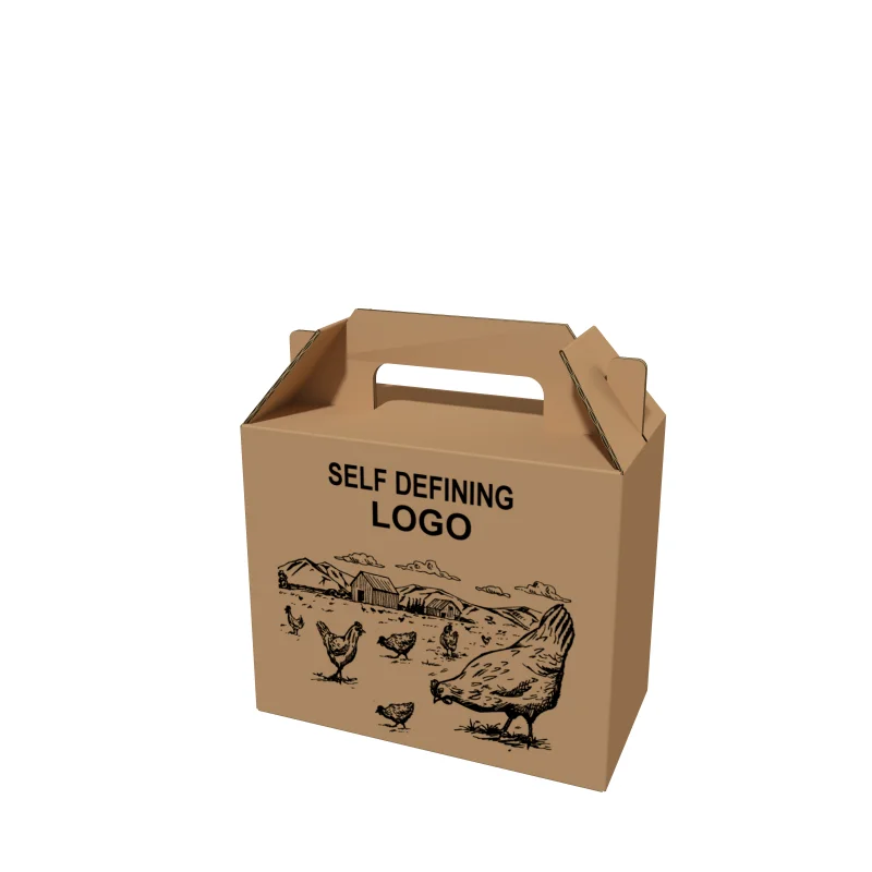 Printed Logo Chick Corrugated Paper Box Chicken Feed Cardboard Boxes Fruit Gift Packaging Box With Handle