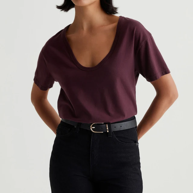 OEM/ODM Custom Women's Relaxed Fit Short Sleeve T-Shirt '90s Vintage Crop Top Dark Purple 100% Cotton Jersey Eco-Friendly Logo