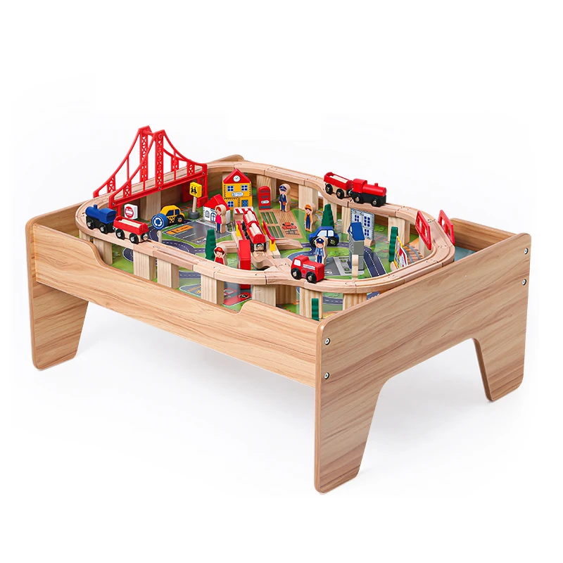 Onshine 100 Pieces Wooden Train Track Table With Drawers Luxury Large