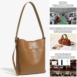Manufacturer Wholesale Women's Retro Leather Bucket Bag OEM/ODM Custom High-quality Shoulder Bagcrossbody Bag for Ladies logo