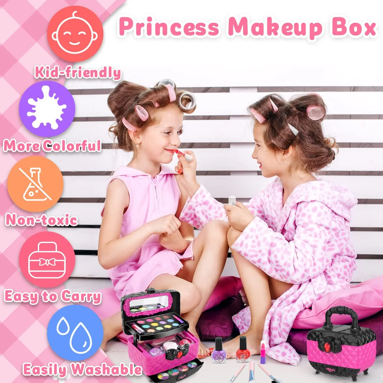 Huiye Kids Makeup Toy Kit for Girls, Washable Makeup Set Toy With Real  Cosmetic Case for Little Girl