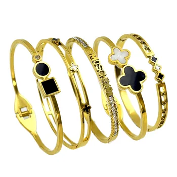 Famous Inspired Designer Bangle Four Leaf Clover Bracelet Stainless Steel Bangle For Women Fashion Jewelry