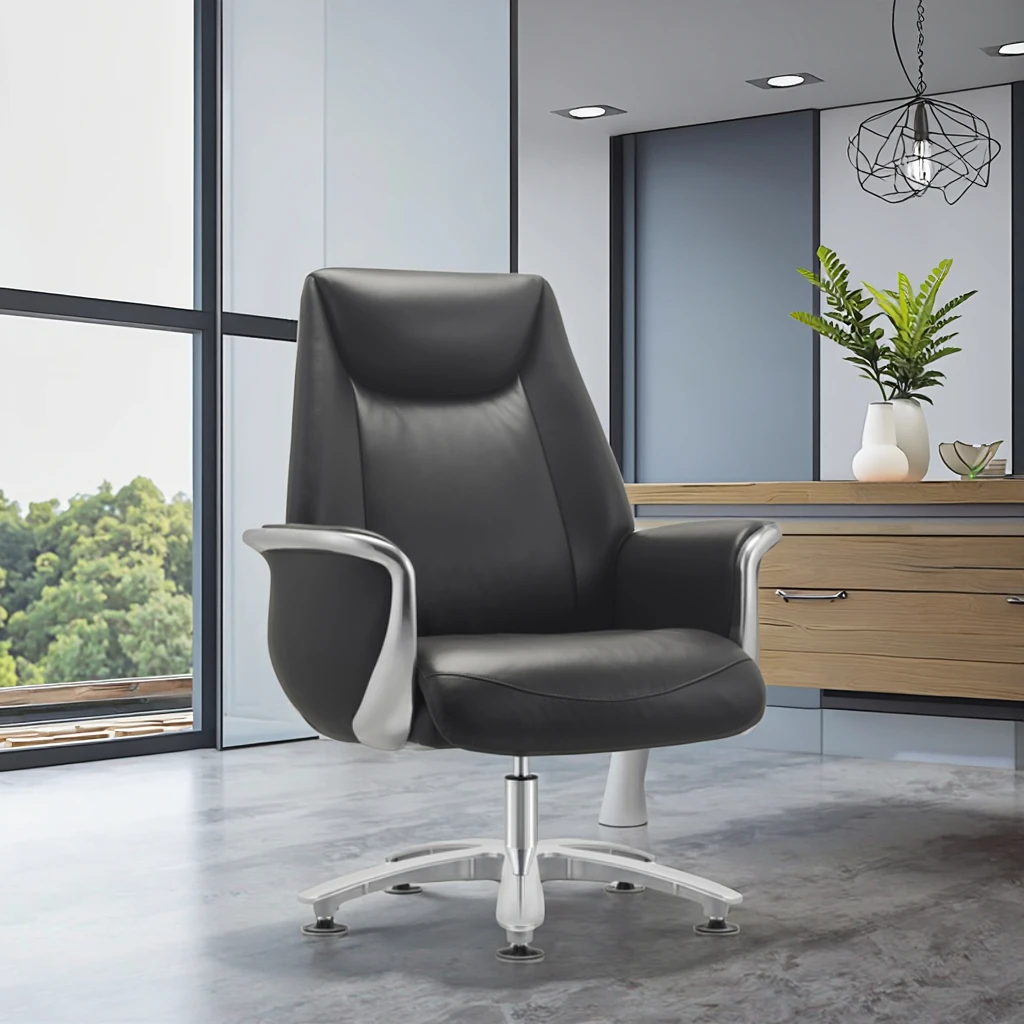 Modern Ergonomic Leather Executive Office Chair with Adjustable Height and Stable Aluminium Base 2