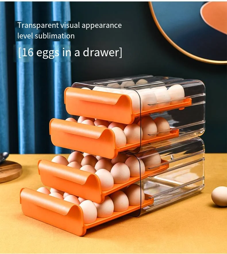 Plastic drain storage box Kitchen refrigerator drawer type egg carton Egg organizer box Food grade crisper box supplier