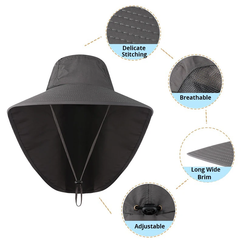 Summer Sun Cap For Women Men Breathable Mesh Bucket Hat With Neck Flap Outdoor Sun Protection Bucket Hat Fishing Hats