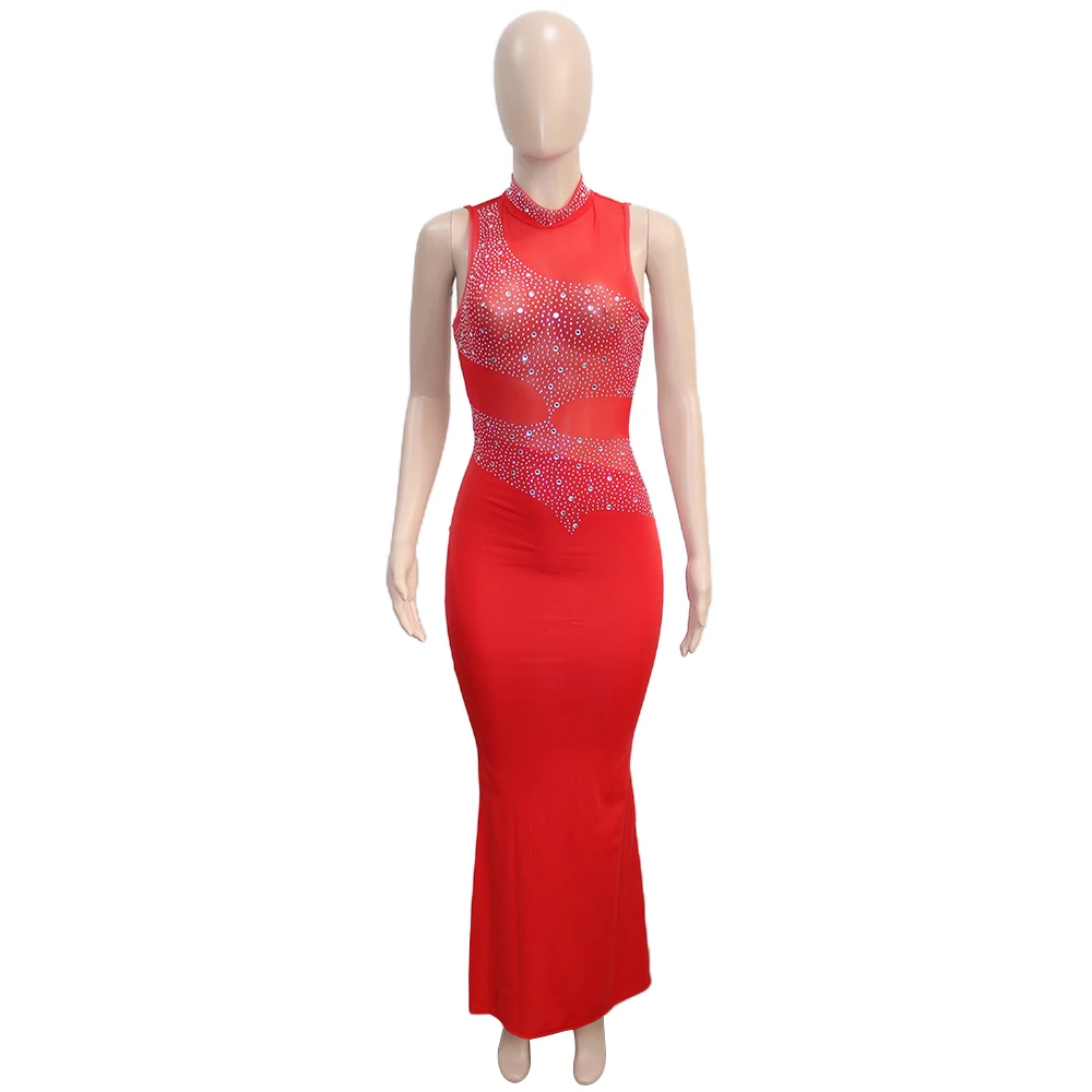 Beaded Prom Dresses Party Maxi Evening Club Dress Sleeveless Party  Sequins Maxi Dress