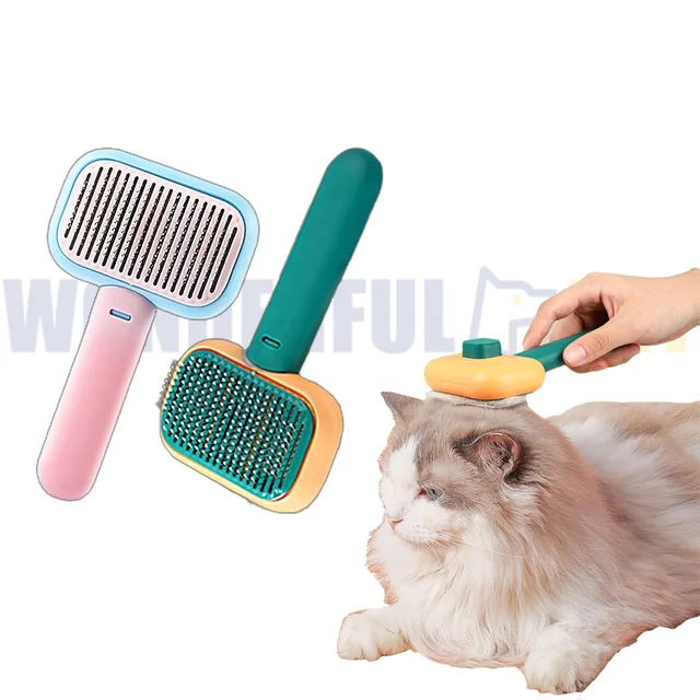 Wonderfulpet Cat Grooming Brush Self Cleaning Slicker Brushes For Dogs Gently Removes Loose Undercoat Mats Tangled Hair Brush