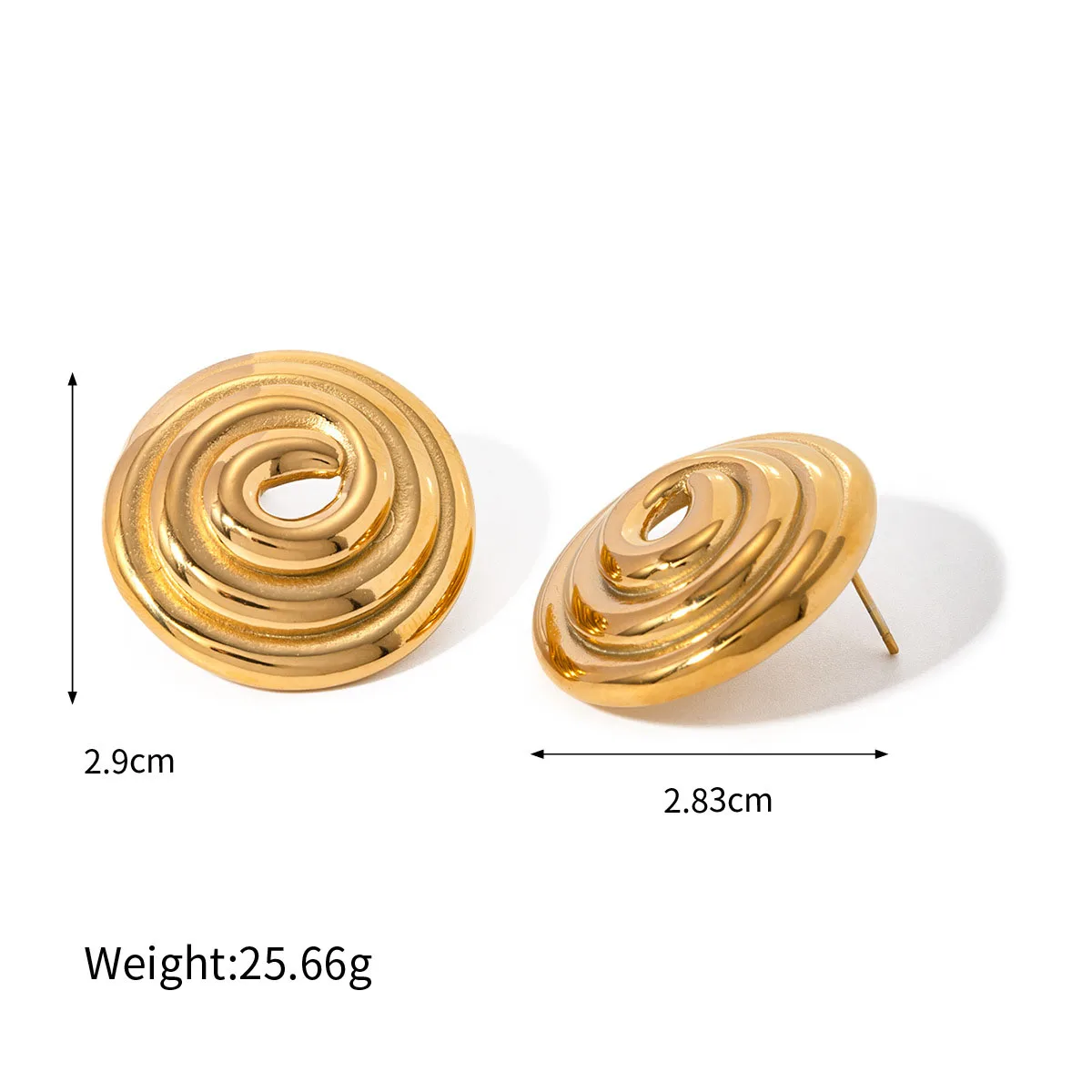 Round Textured Gold Plated Stainless Steel Stud Earrings for Women Engagement Gift Jewelry