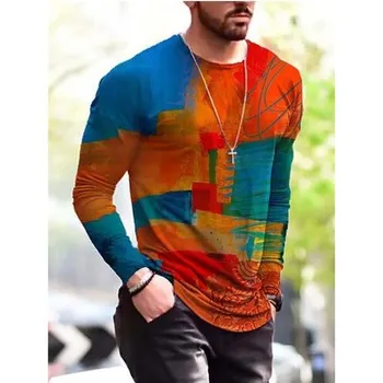 Spring Autumn Long Sleeve T Shirt New Men's Street Print Fashion Round Neck Long Sleeve Blank Custom Printing Casual T-Shirt