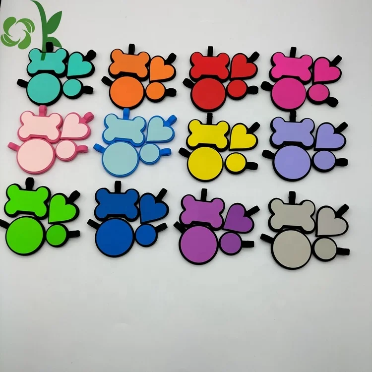 OKSILICONE Ready to Ship Different Shape Set Silicone Pet ID Tags Solid Color Double Sided Print Pet Name Phone Number Tag