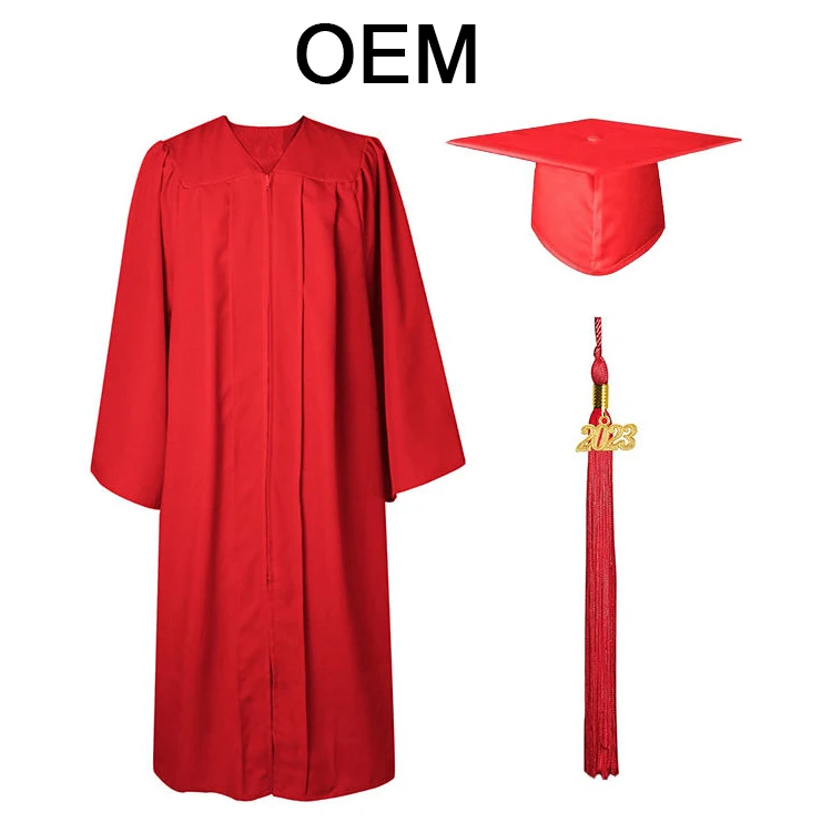 Custom Adult Red Matte Graduation Cap Gown and Tassel for Graduates factory