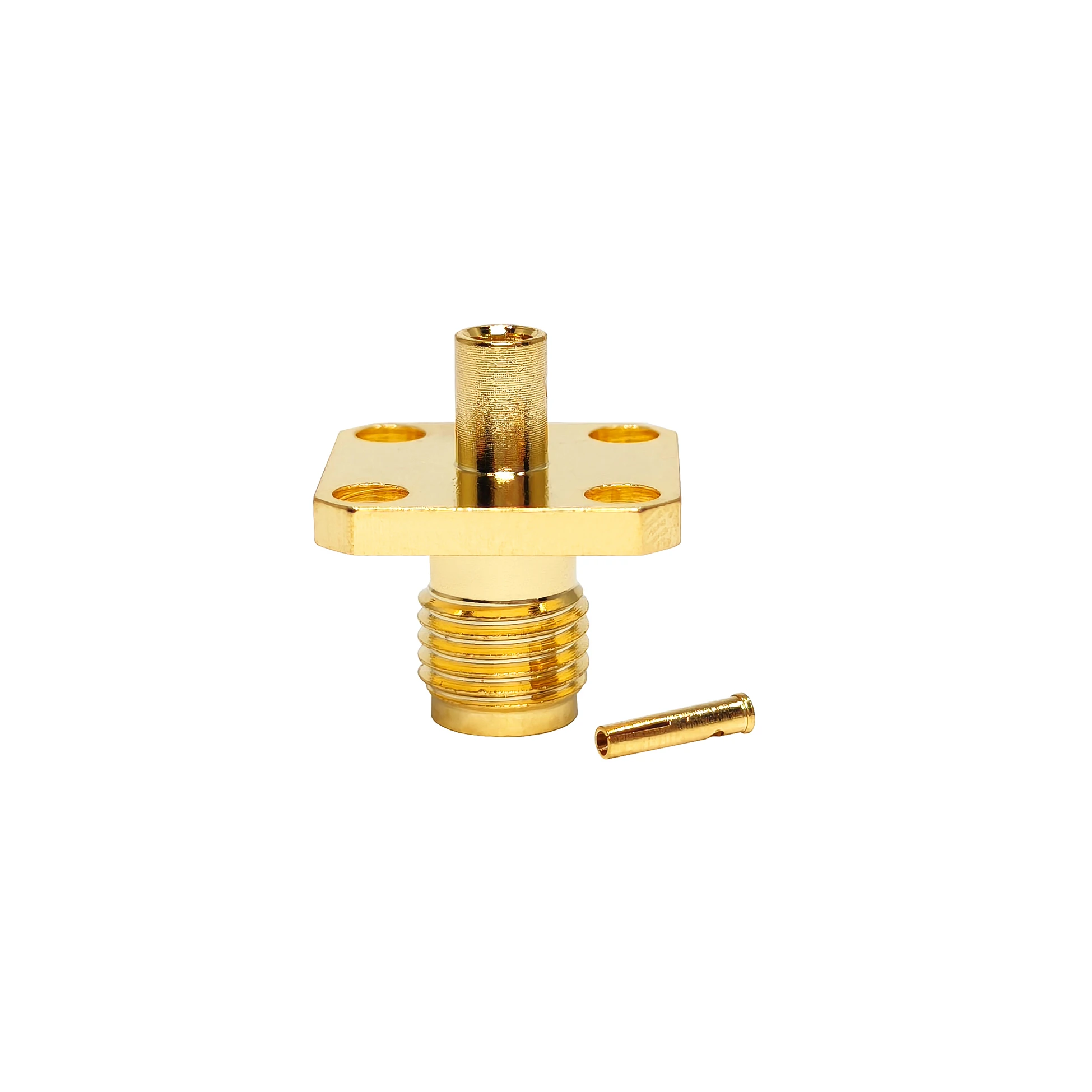 سازنده اتصال اس ام ای ماده جک با فلنج چهار سوراخه برای نصب روی پنل، مناسب کابل‌های RG405، RG085، 086، اتصالات کواکسیال RF، موجود در انبار