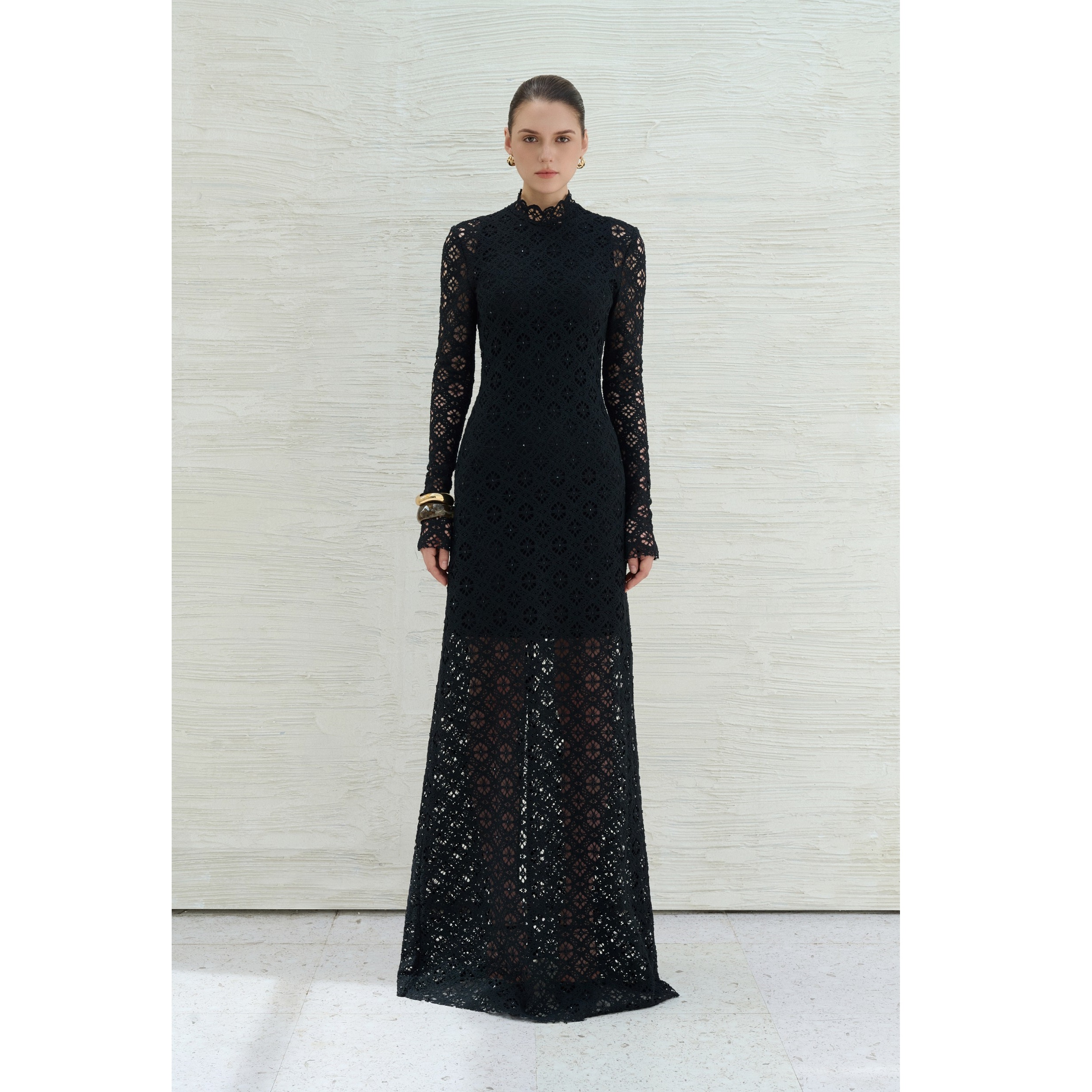 New Collection 2025 Dresses Women Casual ODM Service BINNAT EMB LACE LONG DRESS IVORY Elegant Long Sleeve Women Dresses