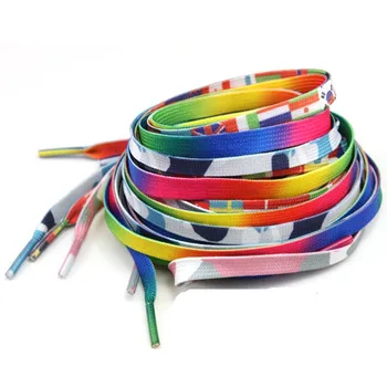 OEM Colorful Ribbon Shoe Laces Shoelaces 9mm Rainbow Stripe Gradient Sublimation Shoelaces Poly Fancy Kids Skate Shoe Laces