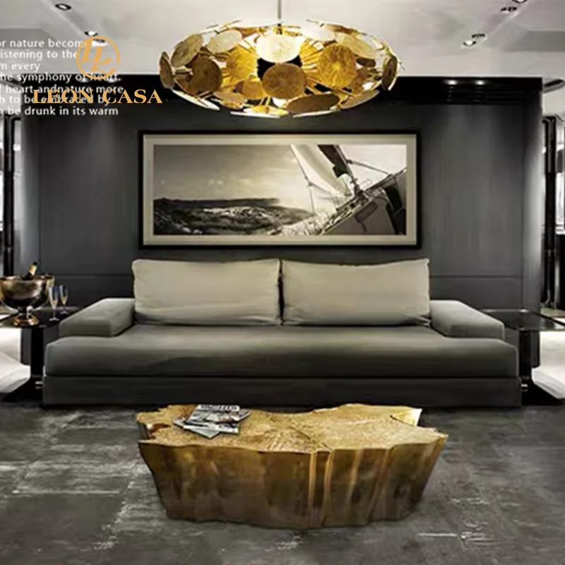 Unique Design Etching Top Tree Trunk Shape Center Table Luxury Stainless Steel Gold Coffee Table