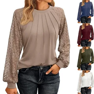 Autumn New Women's Long Sleeved Lace Top Casual Knitted Shirt