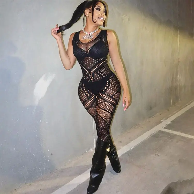 2023 New Hollow Mesh Jumpsuit Cheap Clothing Women Jumpsuits
