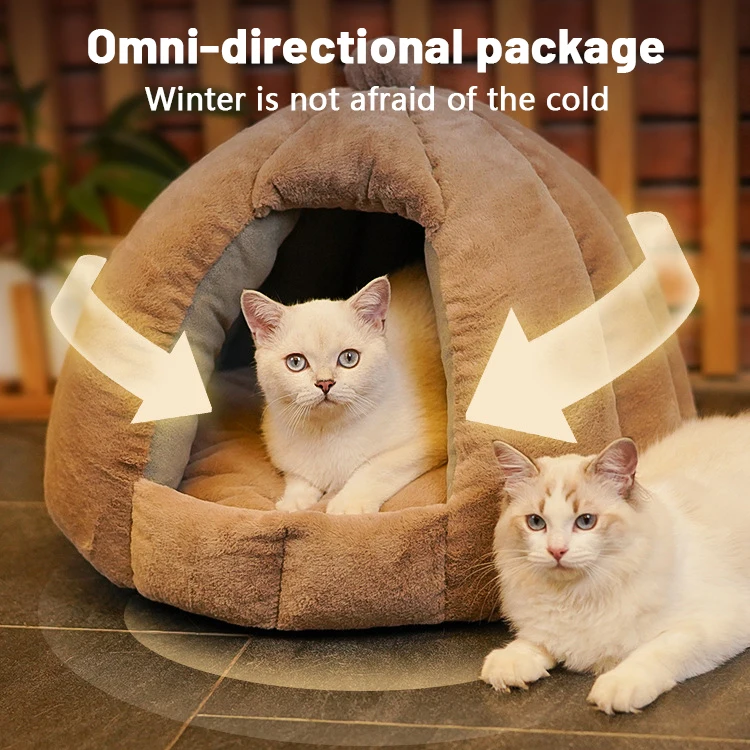 Indoor Pet House With Removable Cushion Enclosed Warm Cat Dog Bed House