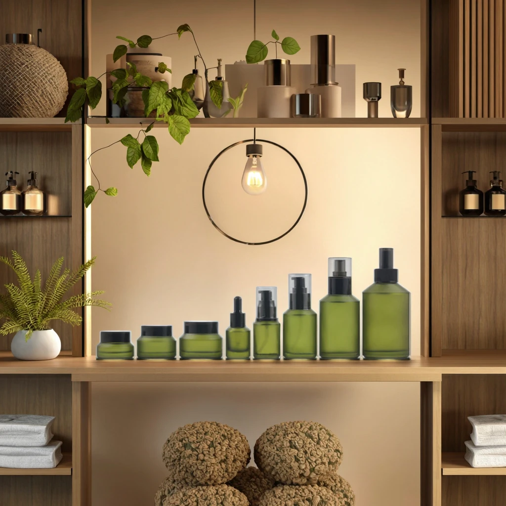 Fuyun 50ml 100ml 10ml 5ml Frosted Glass Cosmetic Bottles Green Slanted Shoulder Dropper Empty Essential Oil Vials